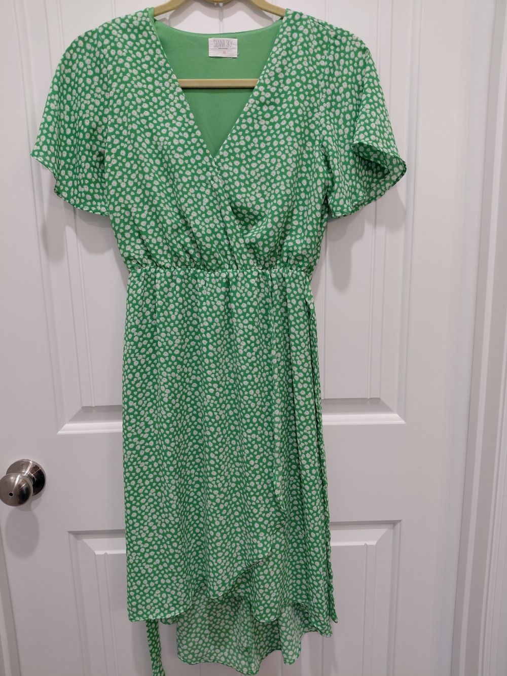 Sienna Sky Green and White High-Low Wrap Dress with Flutter Sleeves #0818 - Picture 1 of 9